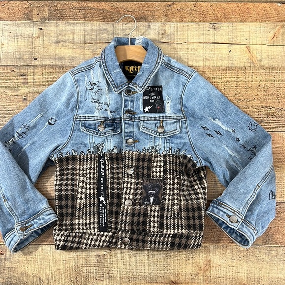 Kleep Blue Brown Brick Layer Jean Jacket‎ Boys 7/8  Premium Washed Cotton Denim - Picture 1 of 10